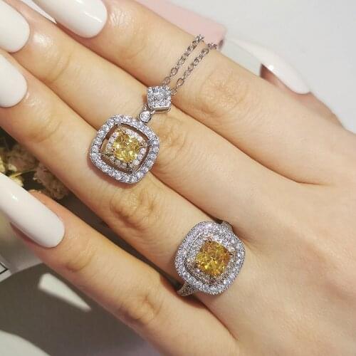 2pcs Pack Two Gift Yellow Real 925 Sterling Silver Jewelry Engagement Wedding Bridal for Brides Ring African J6362