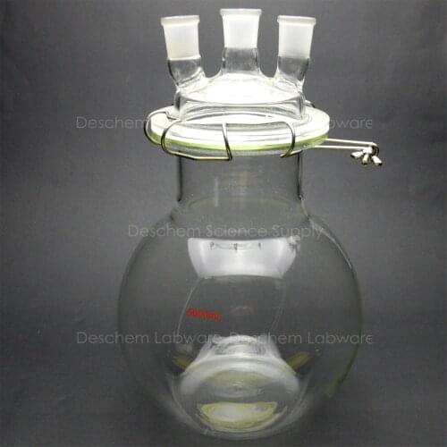 5000ml,Glass Reaction Vessel,5L,24/29,Three Necks,Flat Bottom Reactor,With Lid