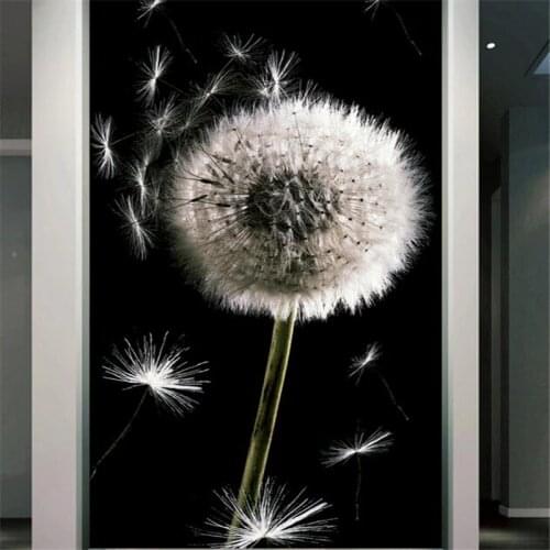 Beibehang HD 3D black and white dandelion background wall entrance photos 3D living room corridor decorative painting wallpaper