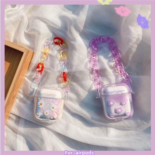 Glitter Liquid Dynamic Quicksand Hard headset case for Apple airpods pro 2 1 bracelet Daisy flowers Cute cat Earphone box cover