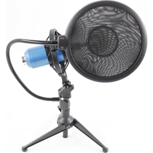 BM8000 Wired Recording Condenser Microphone with 3.5mm Plug Shock Mount For Computer + Pop Filter + desktop Stand