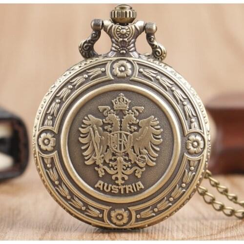 Bronze The Double Eagle Nurse Pocket Watch Austria National Emblem Men Women Necklace Pendant with Chian Relogio De Bolso Gifts