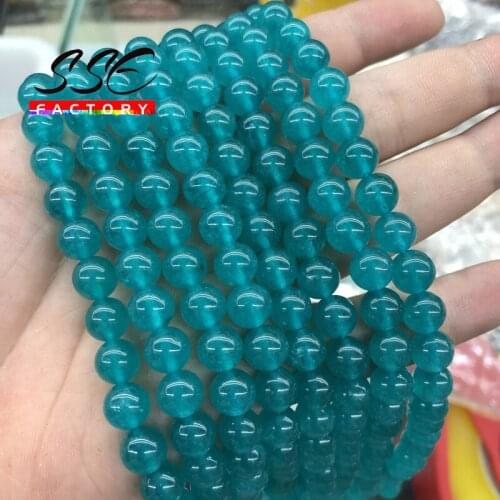 Natural Stone Blue Jades Beads Chalcedony Round Loose Beads For Jewelry Making DIY Bracelet Necklace 4 6 8 10 12 14mm 15" Strand