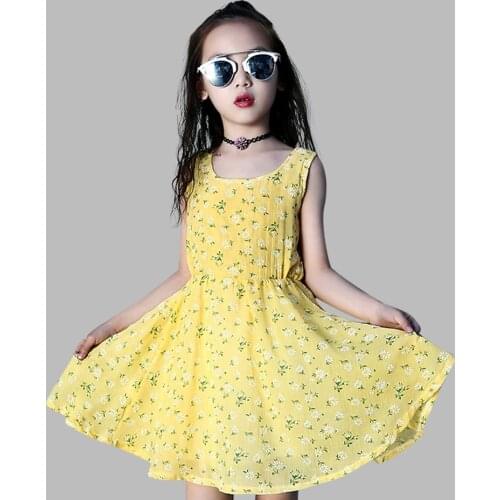 Girl summer dress floral print childrens clothing big kids costume teen girl princess dress 6 8 10 12 14 years