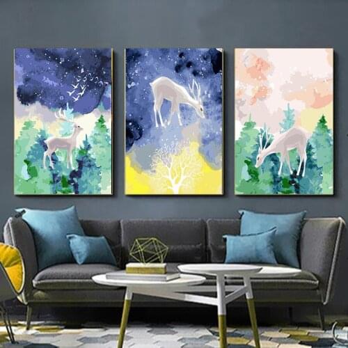 DIY 50x40cm 3Pcs Paint By Numbers Deer Home Decoration Oil Painting By Numbers Full Set For Adults