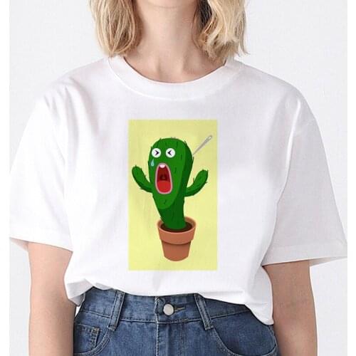 Oversized Women Tshirt 2021 Fashion Female Top Tees Summer Short Sleeve Cactus Print Funny Cute Girls Aesthetic White T-Shirts