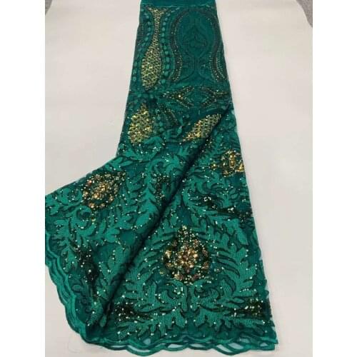 Hot Sale African Mesh Lace Fabric Sequins Tulle Embroidery Sewing Evening Party Wedding Dress Skirt Trimming 5 Yards Wholesale