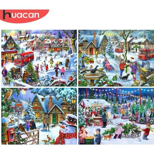 HUACAN 5D DIY Diamond Embroidery Town Rhinestone Kit Diamond Painting Landscape Mosaic Winter Sale Decor For Home