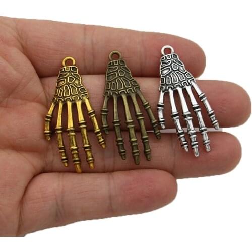 JAKONGO Tibetan Silver Plated Skull Hand Charms Pendants for Jewelry Making Bracelet DIY Accessories 42x21mm 5pcs