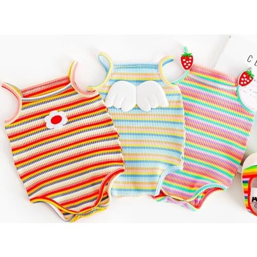 Newborn Infant Baby Bodysuits Cute Sleeveless Rainbow Striped Rompers Playsuits Toddler Girls Summer Suspender Jumpsuits Clothes