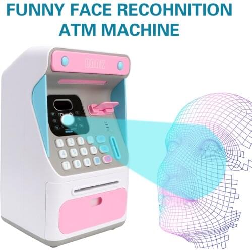 Gift For Kids ATM Machine Cash Box Simulated Face Recognition Electronic Piggy Bank Auto Scroll Paper Banknote Money Boxes