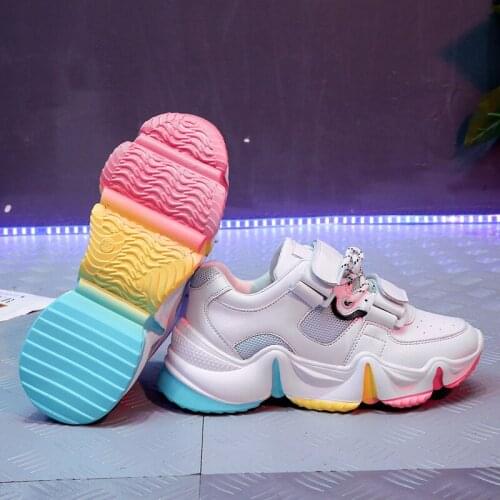 Dropshipping Breathable Air Mesh Summer Chunky Platform Sneakers Women Rainbow Lace Up Casual Shoes Woman Daily Walking Flats