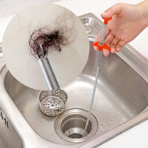 Pipe Dredging Hook Water Sink Cleaning Snake Spring Hook Kitchen Sewer Unblocker Drain Hair Catcher Cleaner Tools Household 60cm