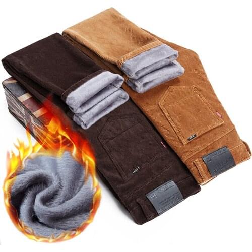 4 Colors Winter Mens Warm Casual Pants Classic Style Fleece Thickened Corduroy Business Trousers Male Brand Clothing