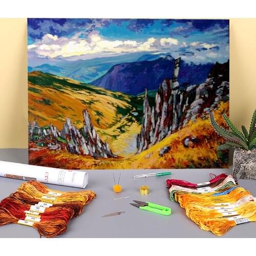 Landscape The Cliffs Pre-Printed 11CT Cross-Stitch DIY Embroidery Kit DMC Threads Hobby Needlework Knitting Sewing Wholesale