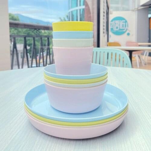 12 Piece Plastic Dinnerware Set Reusable BPA Free 4 Cups 4 Bowls and 4 Plates Suitable for Toddlers Kids Children