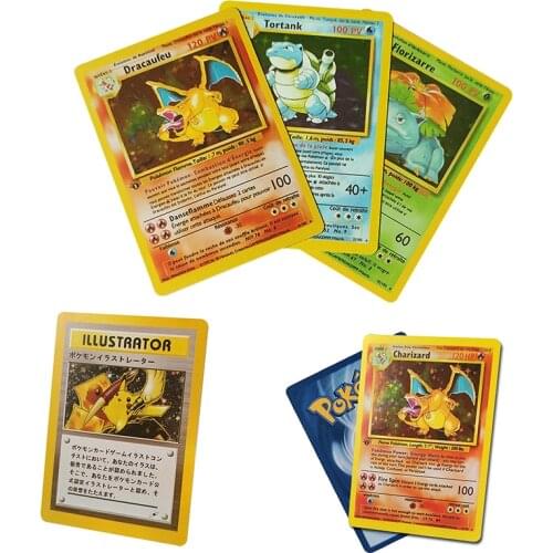 Pokemon 1996 English French Pikachu Charizard Blastoise Bulbasaur Series Flash Card Gift Toy Collection Cards