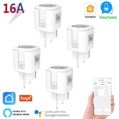 16A EU Smart Wifi Power Plug Smart Home Wifi Wireless Socket Outlet Works With Alexa Google Home Tuya App HomeKit Apple Home APP