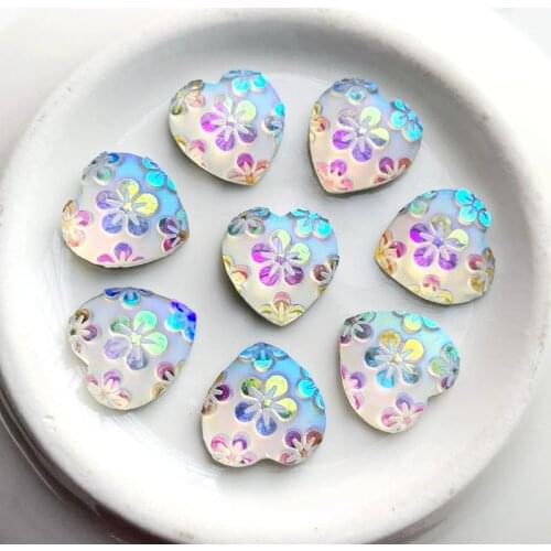Diy 60PCS 12mm AB Resin Heart Flat back Wedding decoration button Rhinestone Craft -A24