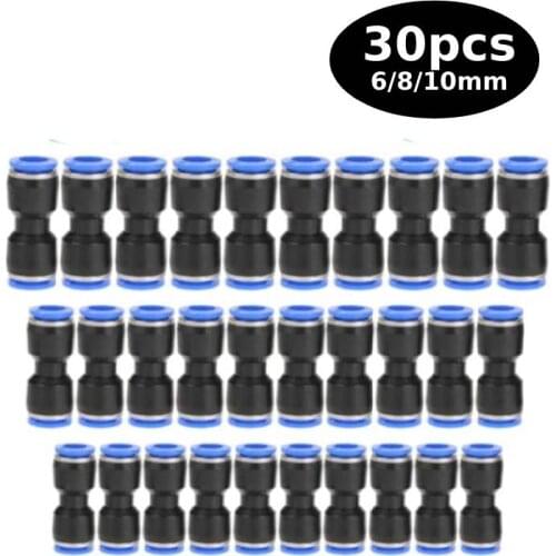 30pcs 6/8/10mm Straight Push Connectors Quick Release Plastic Push Connect Pipe Tube Pneumatic Air Line Connector Joint Adapter