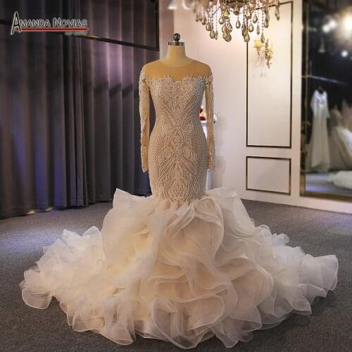 African Mermaid wedding dress ruffles skirt brides dress with long train 2021