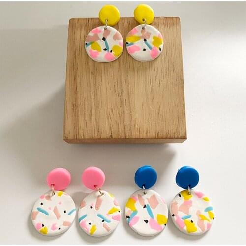 Spring Polymer Clay Earrings Stud for Women New Multi Colors Simplicity Trend Geometric Handmade Fashion Jewelry Cute Girl Gifts