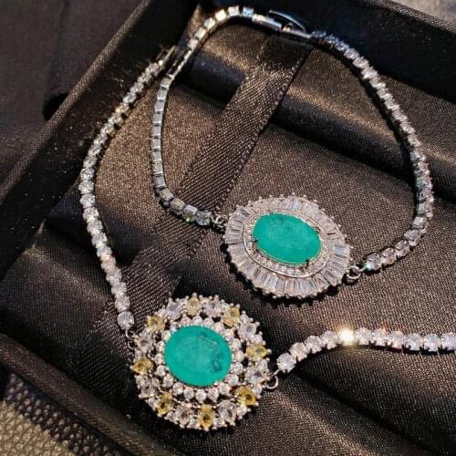 Luxury 925 Silver Natural Paraiba Crystal Stone Shining Zircon Chain Bracelet for Women Link Clear CZ Fashion Female Jewelry