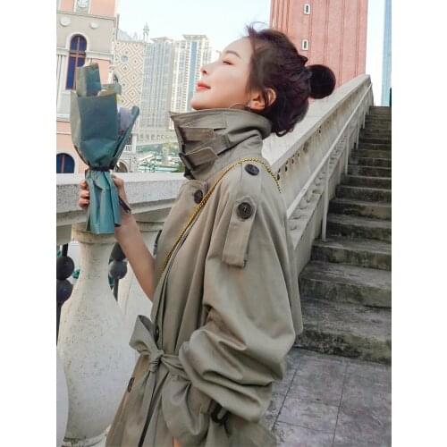 Female Trench Coat Chic Epaulet Design Long Raincoats 2021 Autumn Windbreaker Womens Coat High Quality Double Breasted