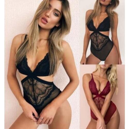 Womens Sexy Lingerie Lace See-Through Babydoll Chemise Bodysuit Sleepwear Nightwear G-string Womens Underwear Exotic Apparel