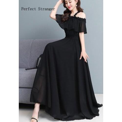 2021 Summer New Arrival Hot Sale Slash Neck Solid Color Women Long Chiffon Beach Dress Plus Size S-3XL