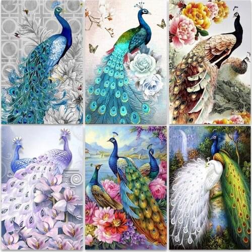 5D DIY Diamond Painting Crystal Diamond Painting Cross Stitch Blue Peacock Feathers Animal Needlework Home Decorative BJ915