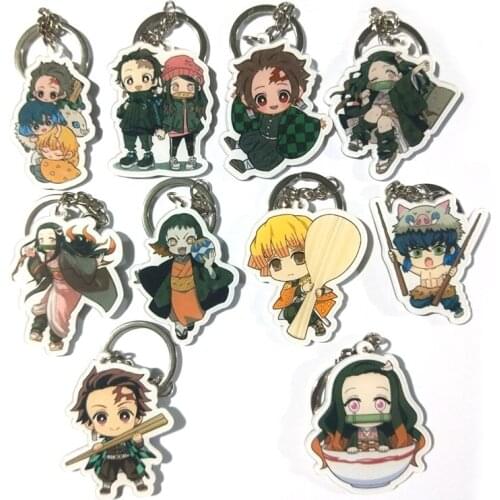 10pcs/lot Anime Demon Slayer Kimetsu no Yaiba Model Doll acrylic single double sides keychain keyring badge pendant toy gift