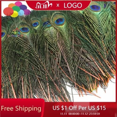 100 Pcs Top quality 25-30 CM Orange peacock feathers for Crafts party decoration