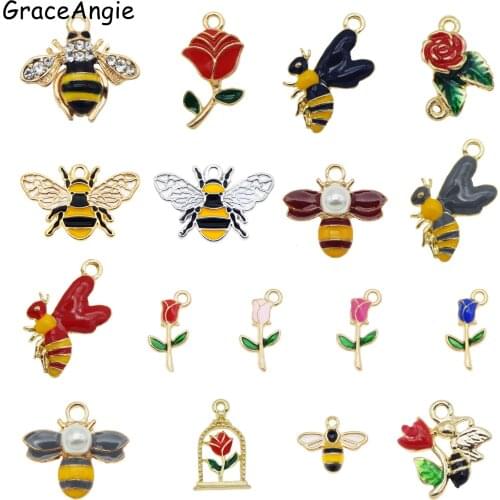 15pcs/lot Mix Style Bees Rose Flower Animal Charms Plant Handmade Crafts Earrings Bangle Chocker Accessories DIY Enamel Pendant