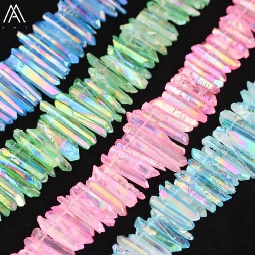 4 Color Choice,Rough Pink Blue AB Graduated Natural Quartz Crystal Stick Point Loose Bead Pendant Necklace Strand YYX-CT-105AMBG