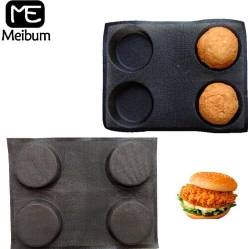 4 Cavity Black Silicone Round Bread Mold Party Homemade Hamburger Eclair Bun Mould Non Stick Bakeware Baking Tools
