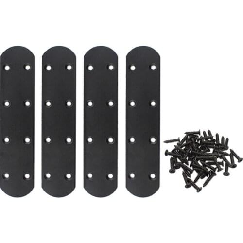 4Pack Flat Mending Plate for Wood,Black Iron Flat Straight Brace Brackets Metal Repair Fixing Wood Brace Joining Plates 170x38mm