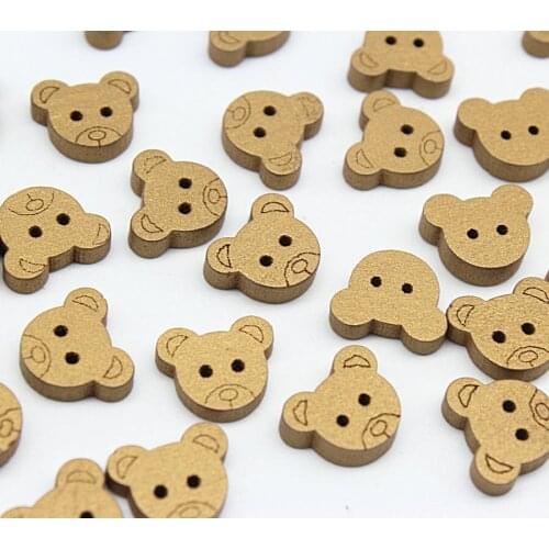 400pcs mini Wood Button - Teddie Bear - 2 Hole set ,natural wood buttons beads with gold shiny painting