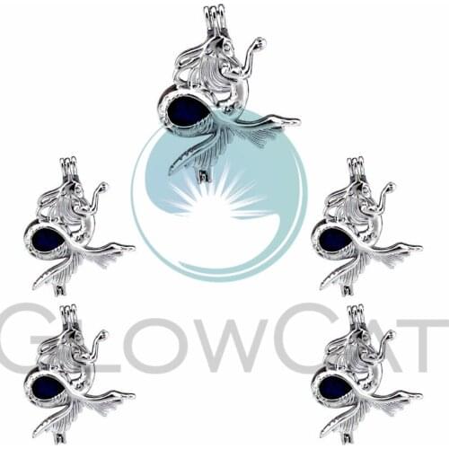 5X Pearl Cage Locket Pendants Aromatherapy Mermaid Essential Oil Diffuser Locket For DIY Necklace Jewelry