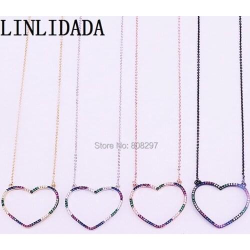 6Pcs High Quality Fashion Jewelry Mix Color Micro Pave Multicolor Cubic Zirconia Hollow Heart pendant necklace for women