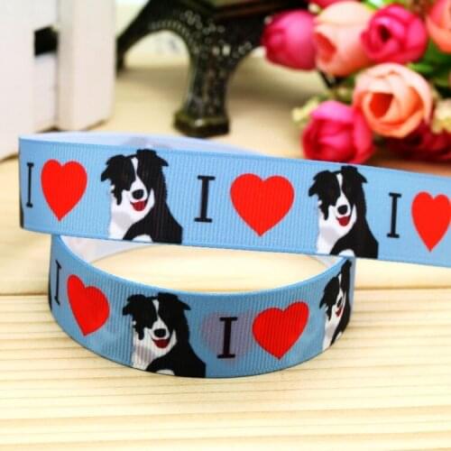 7/8'' Free shipping Border Collie printed grosgrain ribbon hairbow headwear party decoration diy wholesale OEM 22mm P5753