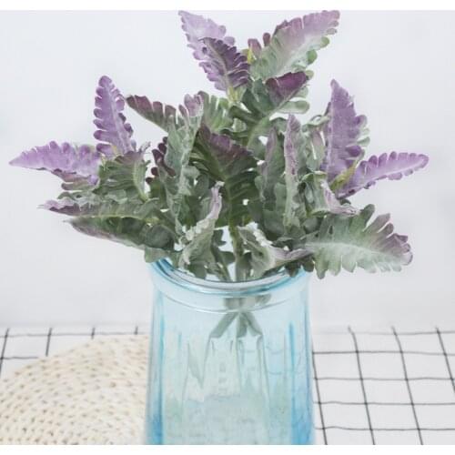 10pcs Simulation of new flocking silver leaf 9 pcs leaf fake plants flower arrangement materials indoor pot leaf decoration home