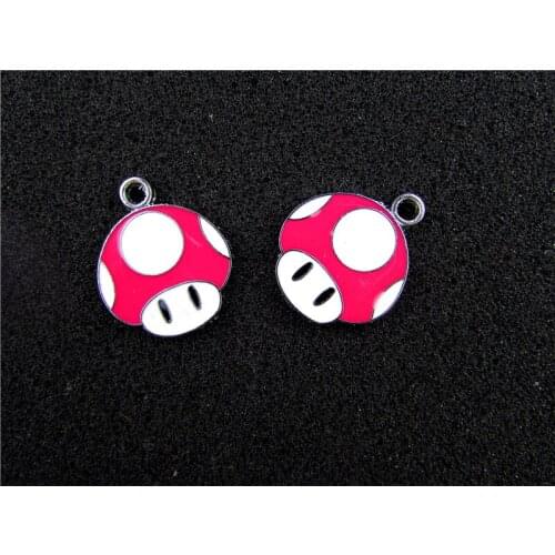 AE576 Mix Color 20Pcs Alloy Metal Enamel Mushroom Charms Pendants 24x20