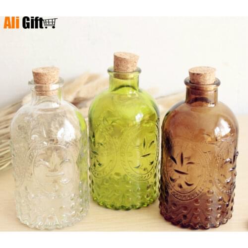 New 2021 Zakka Retro Vase Carved Cork Bottle Glass Bottle Tabletop Vase With Cork