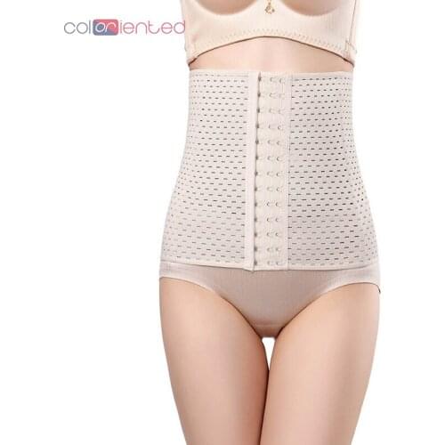 COLORIENTED 2019 Hollow-Out Girdle Ladies Postpartum Abdominal Band Waist Clip Body-Building Front Buckle Shapers Three Breasted