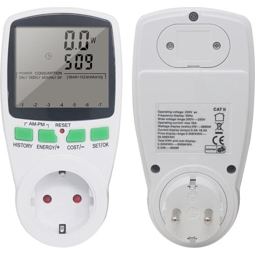 AC Power Energy Meter Digital Wattmeter Monitor Electricity Cost Power Consumption Watt Energy Meter Socket Analyzer