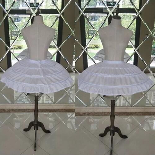 Children 3 Steel Hoops White Petticoat Wedding Gown Dress Underskirt Elastic Waistband Drawstring A-Line Skirt Ruffles Edge