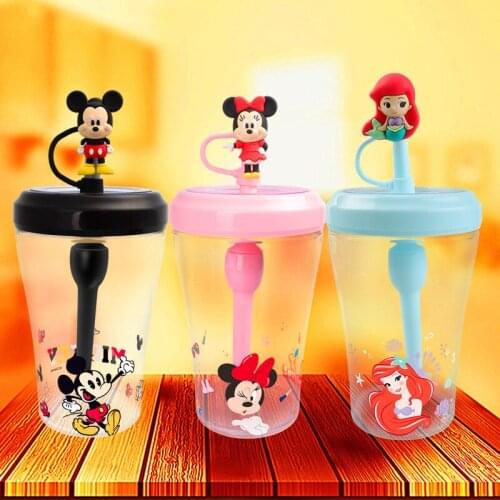 Disney Childrens Sstraw Cup 3D Doll Cartoon Male And Female Baby Cute Creative Birthday Gift large Capacity Student Home
