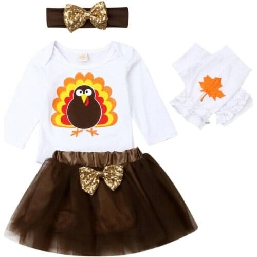 Baby Clothes 2019 Kid Baby Girls Thanksgiving Clothes Long Sleeve Romper+Tulle Skirt+Leg Warmers Set