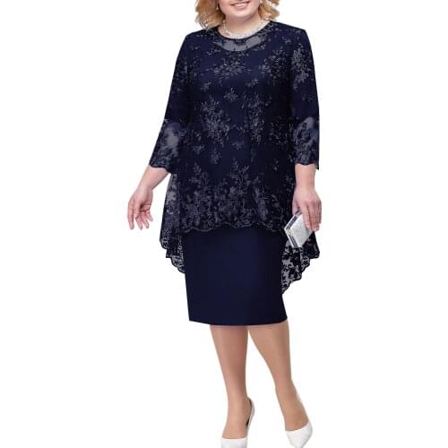 Brides Mother With Jacket Plus Size Wedding Party Dress Navy Blue Half Sleeve 2021 Elegant Mothers Dress Banquet
